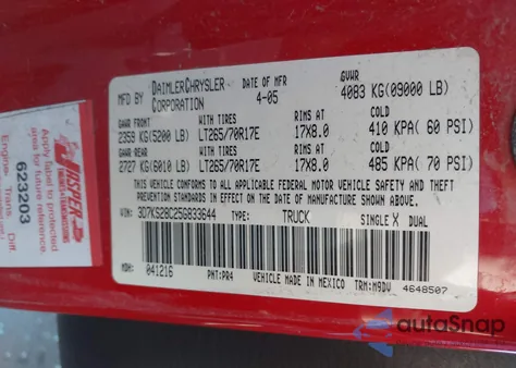 2005 Dodge Ram 2500 Slt/Laramie z USA, uszkodzony, nr VIN 3D7KS28C25G833644